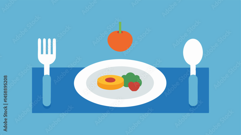 Poster mindful eating a simple table setting with a single plate of food emphasizing the importance of mind