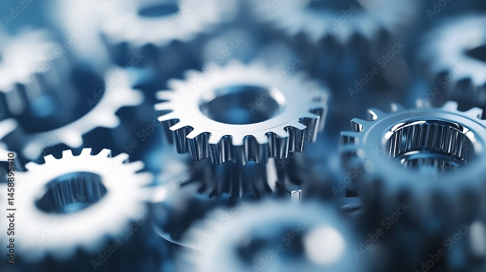 Aufkleber close-up view of intricately detailed metallic gears, showcasing precision engineering and complex m