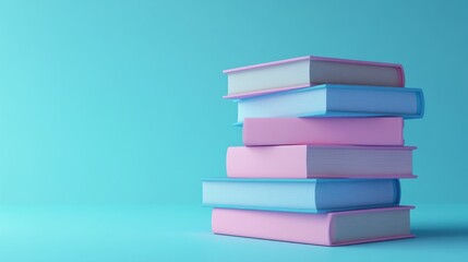 Fototapeta premium Stack of pastel-colored books on a light teal background