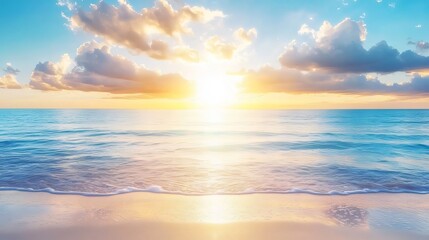 Fototapeta premium Seascape at Sunset Ocean Waves and Sky with Clouds