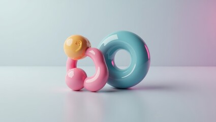 Teether. Cute pink and blue baby teething toys shaped like a ring and donut, perfect for infant sensory development, baby product marketing, early childhood care, soft pastel background, minimalistic