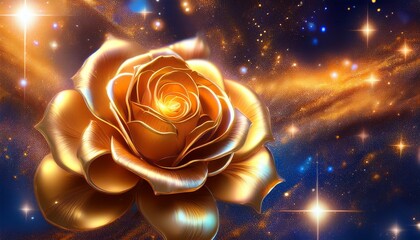 golden rose of the cosmos celestial fantasy background with radiant galactic flower and cosmic energies