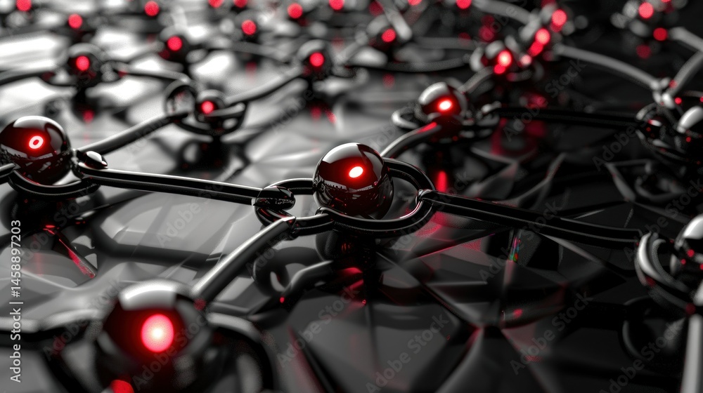 Poster 3d render of network connections and security lock