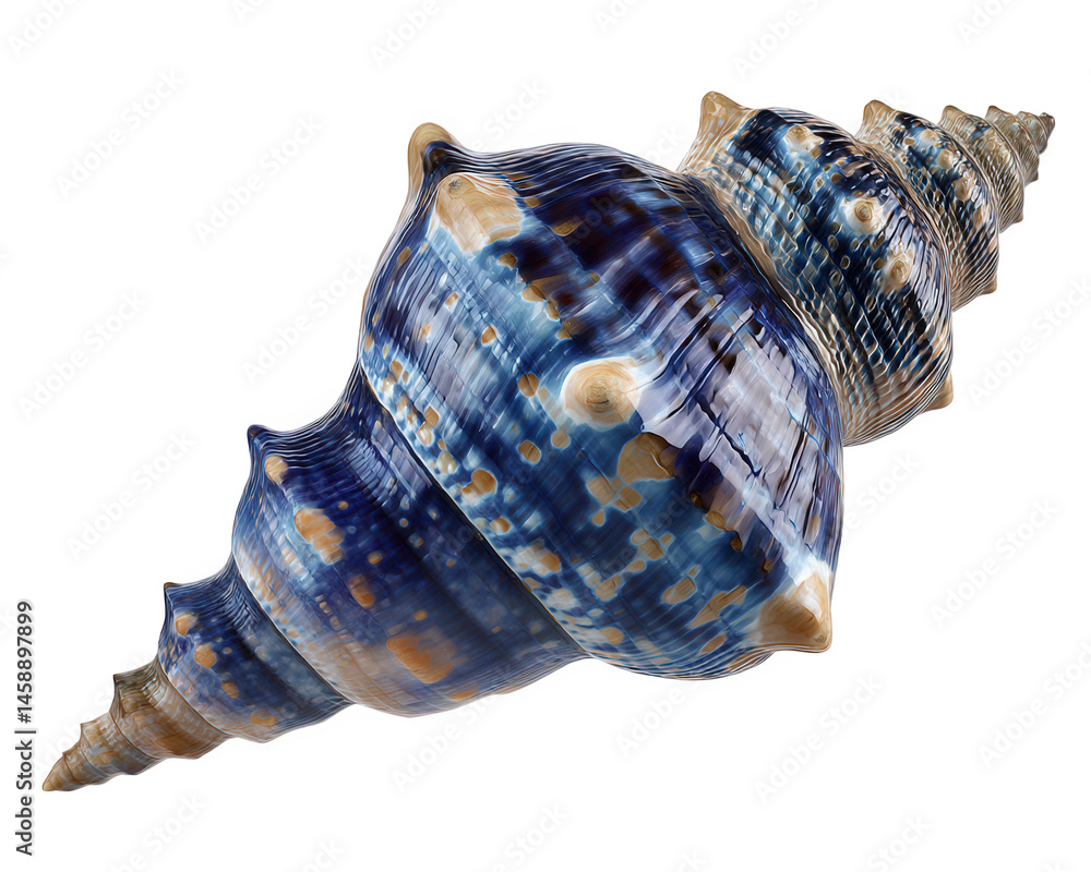 Poster beautiful seashell with intricate patterns and glossy surface, showcasing shades of blue and cream. 