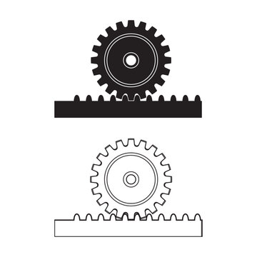Stylized rack and pinion gear vector in outline and solid format. Ideal for mechanical diagrams, automation concepts, and engineering infographics.