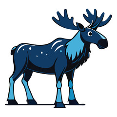 Obraz premium A navy blue moose gazes ahead, showing detailed antlers and speckled skin