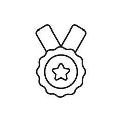Award Medal With Star Line Icon. Achievement Recognition, Excellence, And Honor Outline Symbol. Success And Accomplishment Representation. Editable Stroke. Isolated Vector Illustration