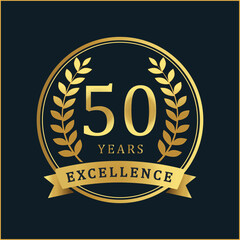 50 Years of Excellence &ndash; Golden Anniversary Badge with Ribbon and Laurel Wreaths