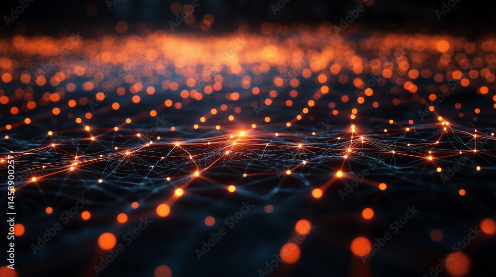 Poster futuristic grid with single glowing node on dark background, modern tech concept