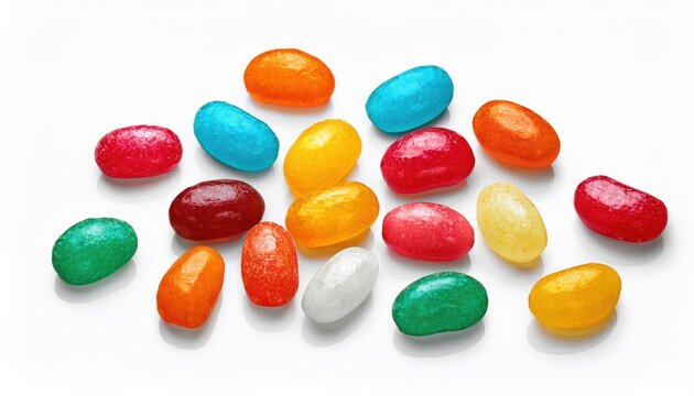 colorful jelly beans on white background for easter design, candy branding, food packaging, digital marketing, and festive print media use graphic

