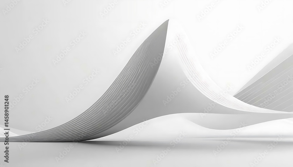 Poster an ethereal architectural design features flowing white curves, creating a sense of smooth movement.
