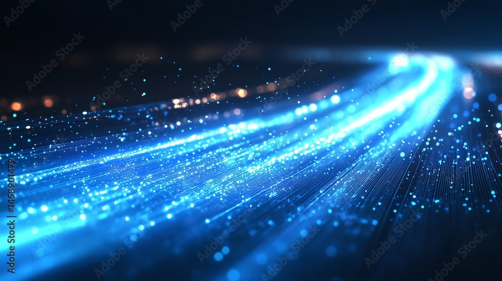 Aufkleber high speed light streaks blue glow internet data lines abstract tech background
