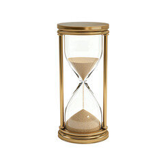 Hourglass with golden frame on white isolated background, symbolizing time passing.