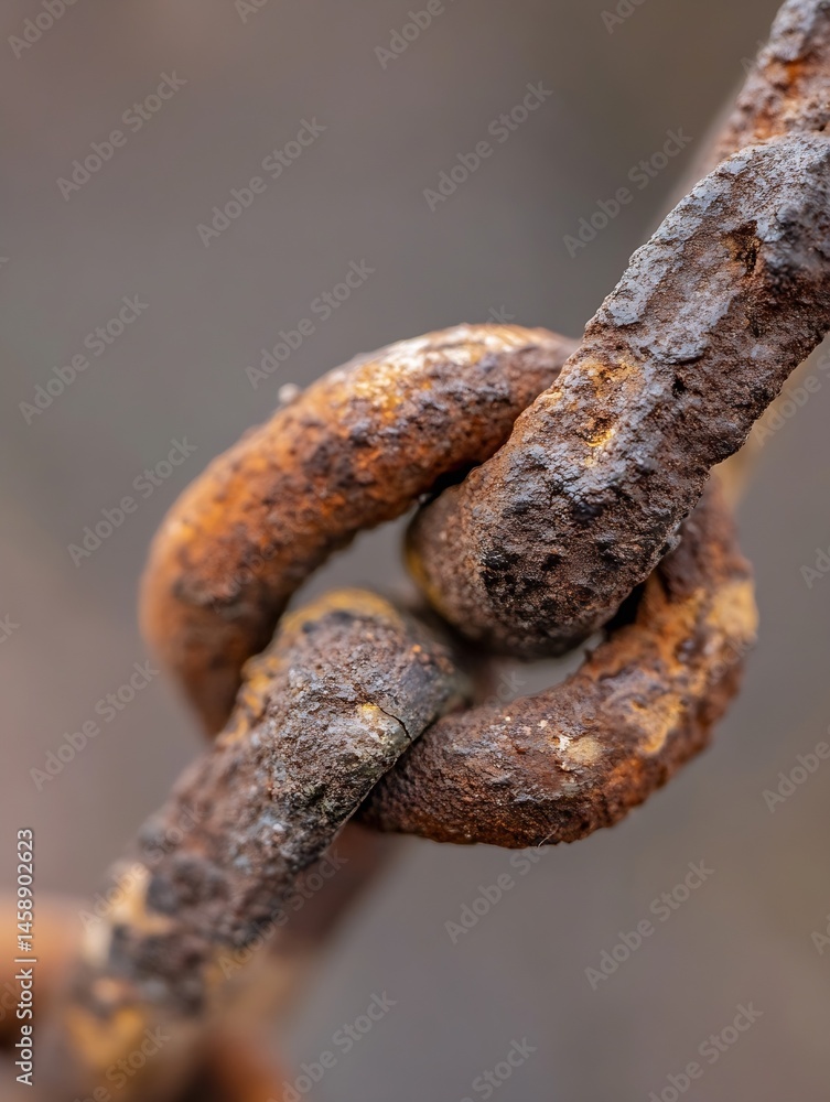 Aufkleber close-up view of a rusty chain, showing intricate details of corrosion and texture. the metal links 