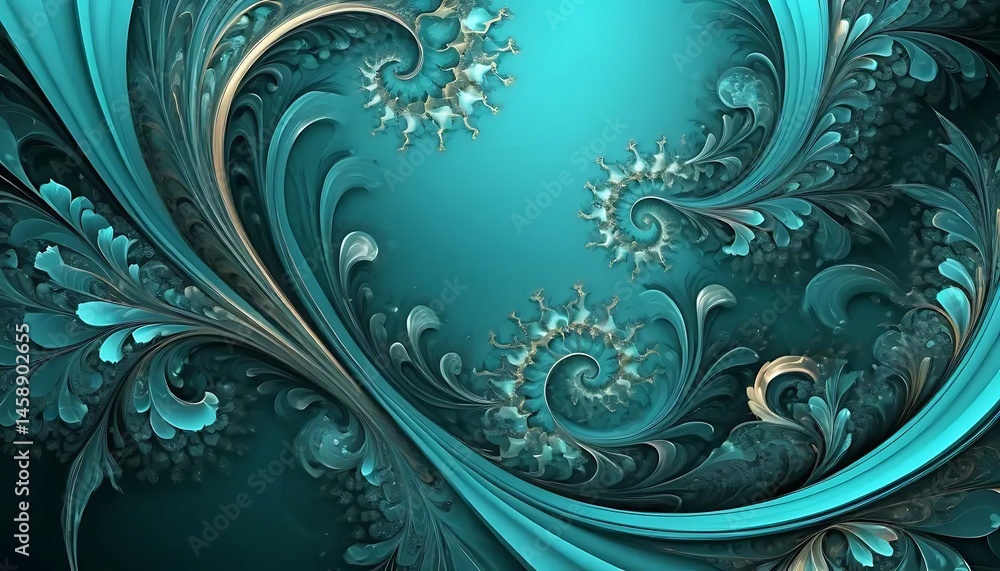 Poster intricate teal swirls and fractal patterns create an elegant and mesmerizing visual experience.