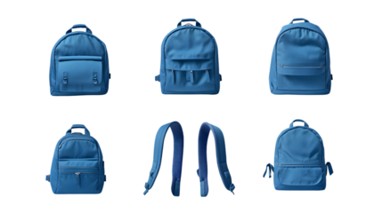 Professional Set of Blue Backpacks on White Background for School and Travel