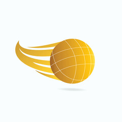 Yellow bocce ball with curved motion trails, symbolizing speed, energy, and sports action on a white background.