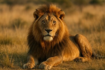 Obraz premium Majestic lion resting serenely.