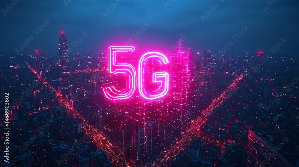 Poster futuristic smart city with 5g data network connection