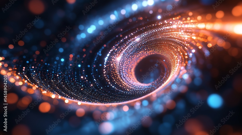Poster abstract futuristic digital architecture with glowing dots and spiral