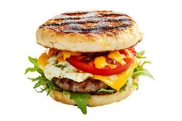 Delicious Grilled Burger with Egg and Cheese on transparent background