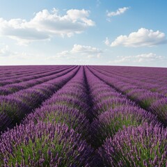 Obraz premium Rows of Lavender in a Purple Field Under a Blue Sky