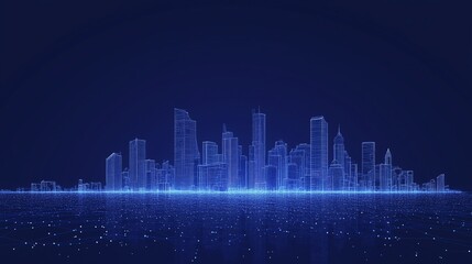 Smart City Low Poly Wireframe Landscape Blue Tech Data Security 3D Background