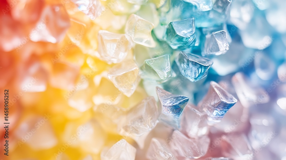 Aufkleber close-up view of colorful, translucent crystals, arranged in a gradient from red to blue, showcasing