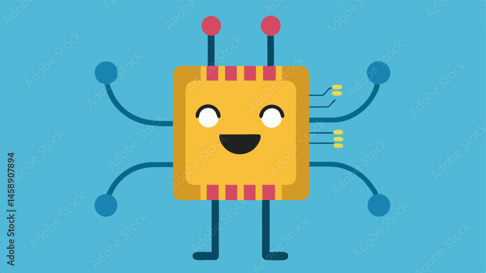 Poster microcontroller animation a playful depiction of the microneedling device as a cartoon character act