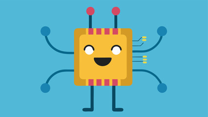 Naklejka premium Microcontroller Animation A playful depiction of the microneedling device as a cartoon character actively stimulating collagen fibers enhancing their growth with a smile.
