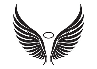 vector silhouette angel wings logo silhouette, black angel wings logo icon design vector, flying eagle bird wing vector silhouette, wings logo icons vector silhouette design on white background.