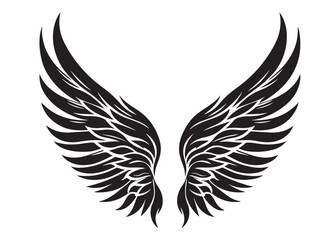 vector silhouette angel wings logo silhouette, black angel wings logo icon design vector, flying eagle bird wing vector silhouette, wings logo icons vector silhouette design on white background.