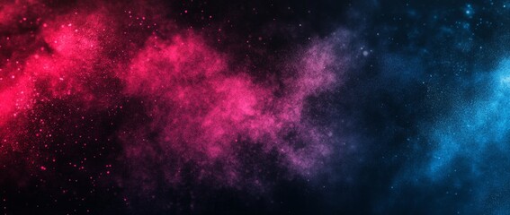 Obraz premium Cosmic nebulae blend of vibrant pink and blue hues against a dark backdrop. Detailed interstellar dust clouds and scattered stars create a breathtaking celestial scene