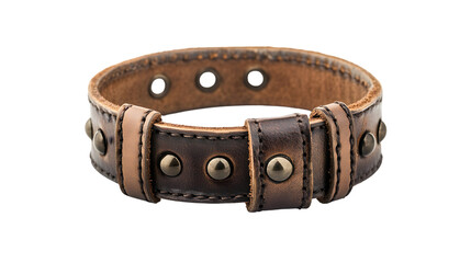 Elegant Brown Leather Bracelet with Studs on White Background