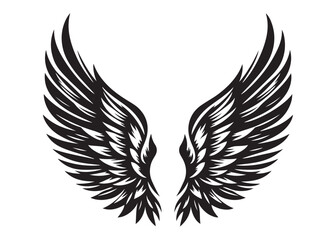 vector silhouette angel wings logo silhouette, black angel wings logo icon design vector, flying eagle bird wing vector silhouette, wings logo icons vector silhouette design on white background.