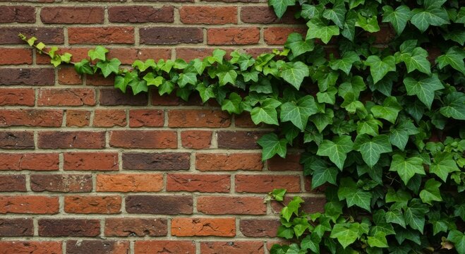 Green Ivy Climbing Red Brick Wall - Powered by Adobe