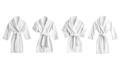 Luxurious Soft White Bathrobes Collection Isolated on White Background