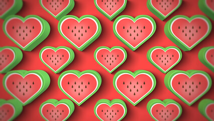 A fun fruity themed looping background with a pattern of colorful 3D heart shaped candy sweets.