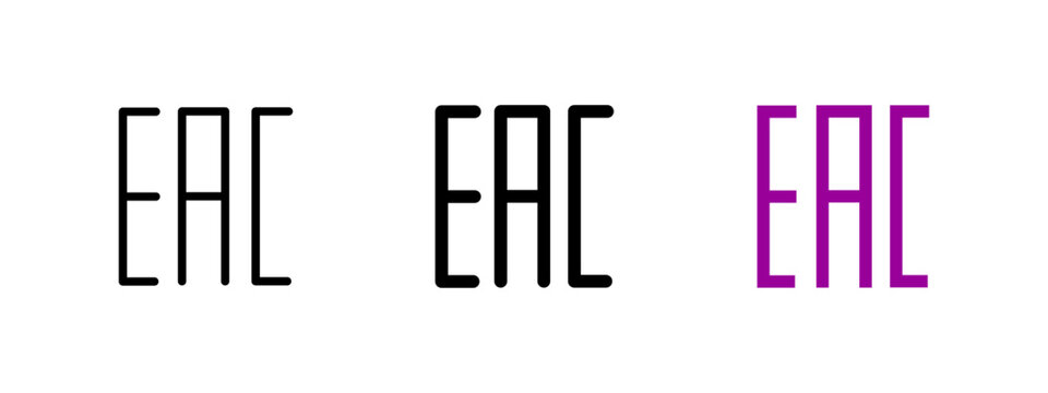 EAC mark icon. Eurasian Conformity certification symbol in minimalist style vector illustration. Marking compliant goods symbol. Product standard approval sign. Trade regulation pictogram.