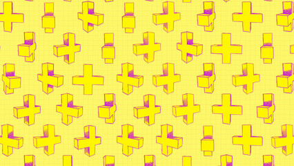A looping background pattern of hand drawn sketch style objects on a yellow background.