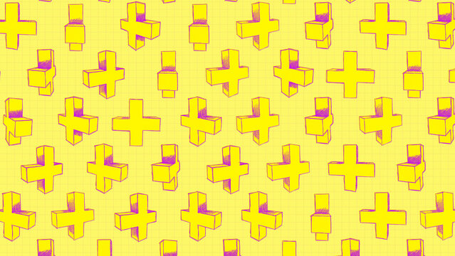 A looping background pattern of hand drawn sketch style objects on a yellow background.