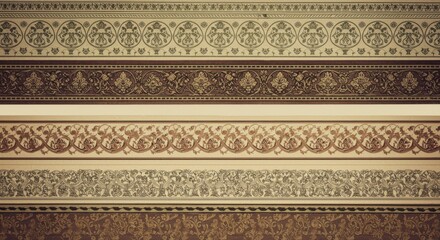 Vintage Floral Border Design with Brown and Beige Texture