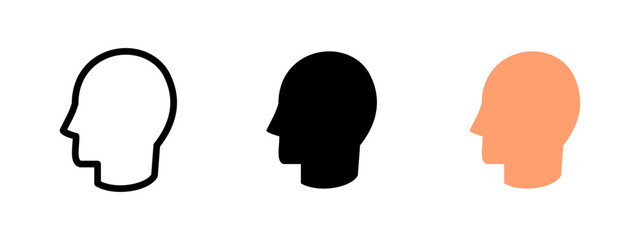 Human profile icon. Side view of a male head silhouette vector illustration. User identity and personal profile symbol. Used in avatar, character and psychology contexts sign. Human face pictogram.