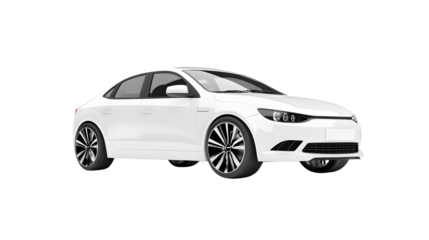 Futuristic Electric White Car Concept - Isolated EV Automobile on White Background