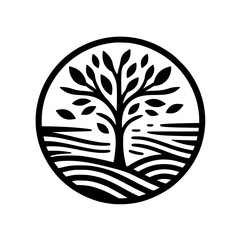 Minimalist Tree of Life Logo: Black & White Vector Illustration