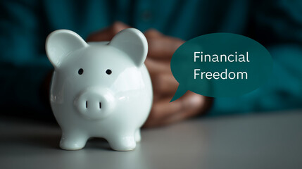 Close-up of light-grey piggy bank on table,  symbolizing saving, financial security and freedom Concept of wealth and financial planning