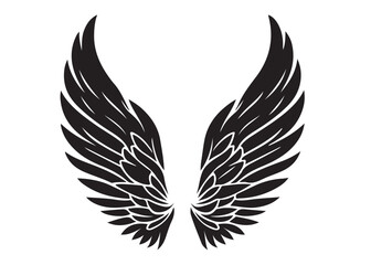 vector silhouette angel wings logo silhouette, black angel wings logo icon design vector, flying eagle bird wing vector silhouette, wings logo icons vector silhouette design on white background.