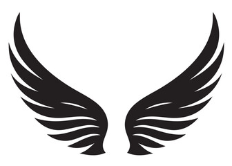 vector silhouette angel wings logo silhouette, black angel wings logo icon design vector, flying eagle bird wing vector silhouette, wings logo icons vector silhouette design on white background.