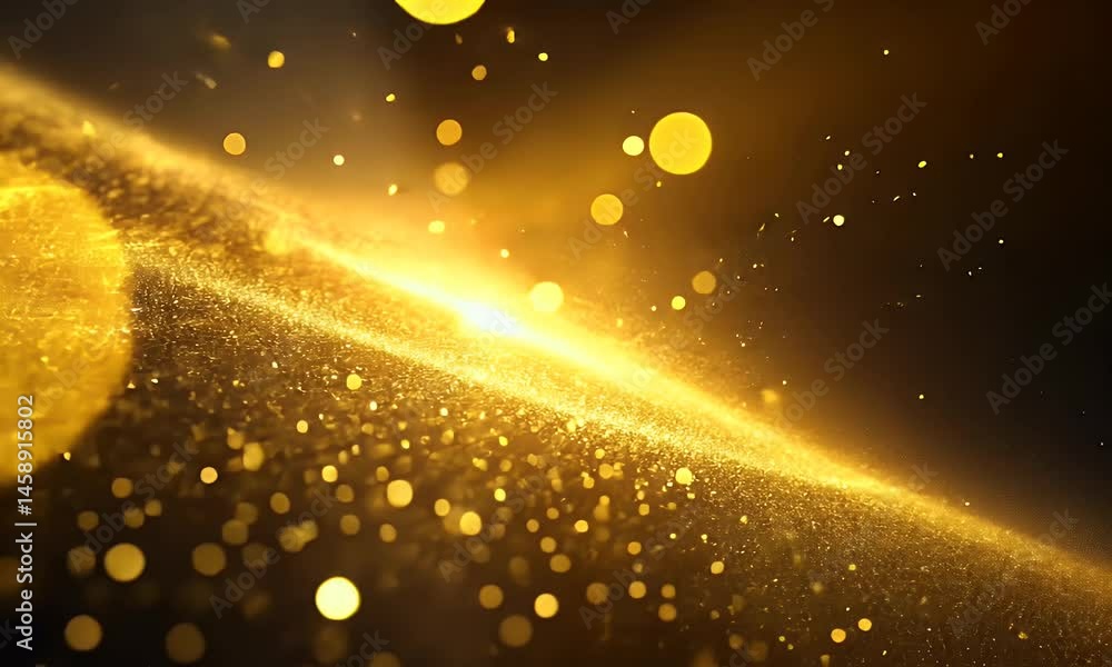 Poster a golden light beam shines from the upper left corner of an empty black background, creating a dazzl