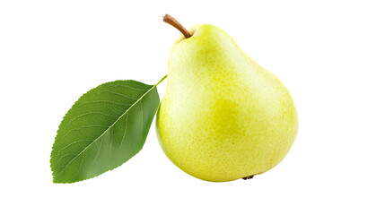 Fresh Green Pear with Leaf Isolated on White Background - High Quality Image for Graphic Design Projects